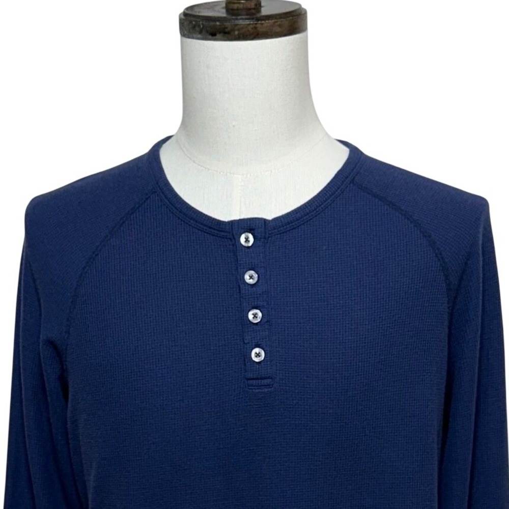Mack Weldon Shirt Mens Large Blue Henley Waffle Thermal Wool Blend Long Sleeve